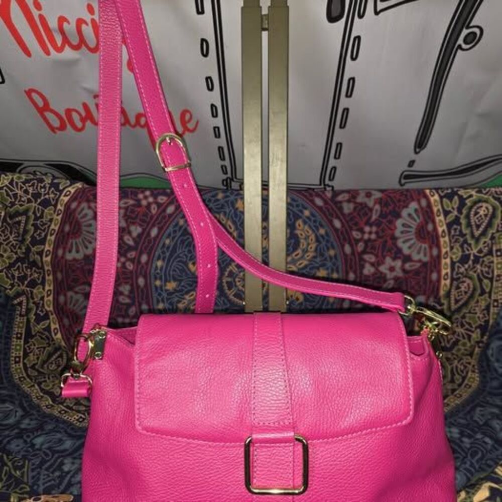 Viola Gigli Genuine Italian Leather Crossbody in Hot Pink
